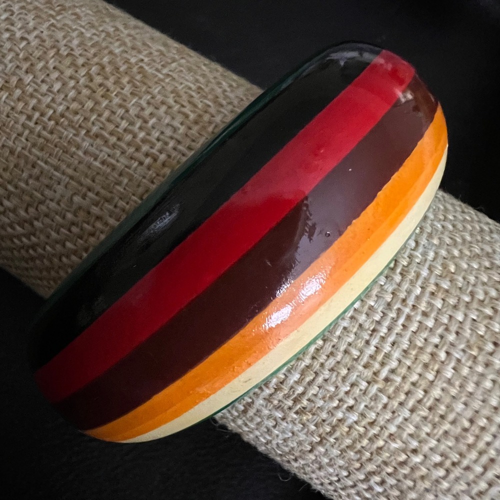 P.C. Designs Vintage Striped Painted Wood Bangle Bracelet Size 2.5 Retro
